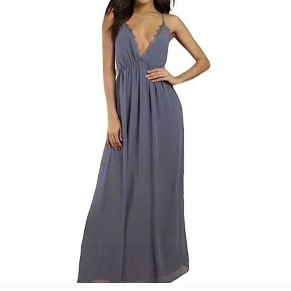 Tobi Slate Blue Cross-Back Bridesmaid Formal Maxi Dress - XL